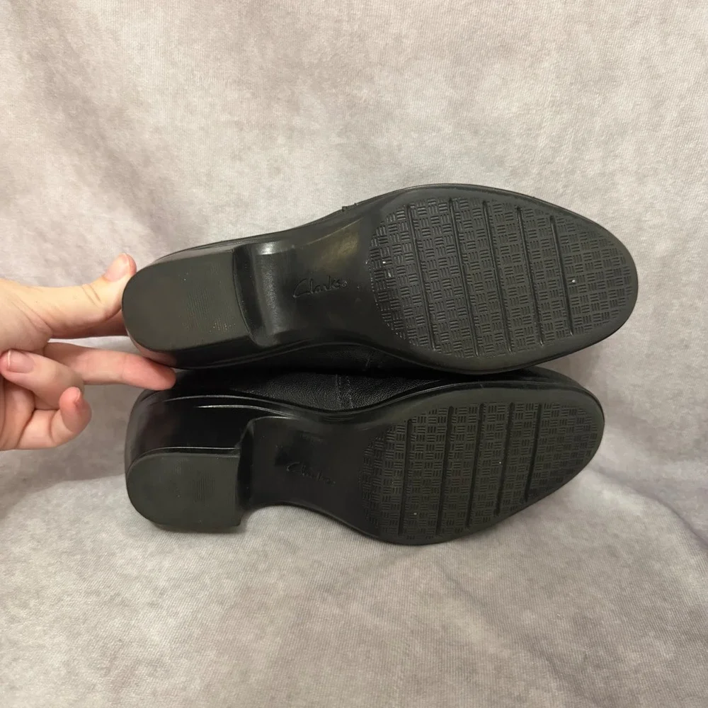 Clarks Collection Leather Shooties Womens 8 Black Ruched‎ Block Heel Ankle Boots